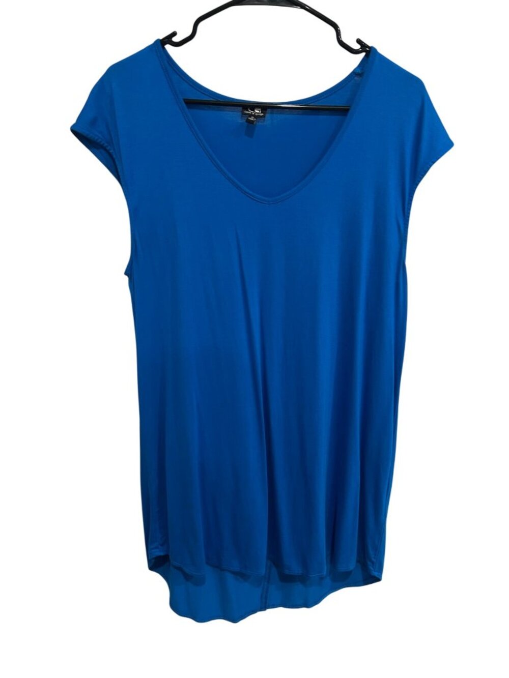 Cable & Gauge Blue V-Neck High-Low Hem Top Size XL Cap Sleeve Chic Modern